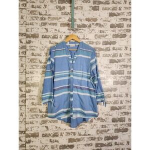 Habitat Shirt Size Large Blue Stripe Artsy Boho Beachy Light Crinkle Tunic Comfy
